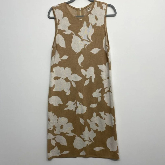 Ann Klein Sweater Tank Dress Floral Beige Midi Shi - Picture 1 of 7